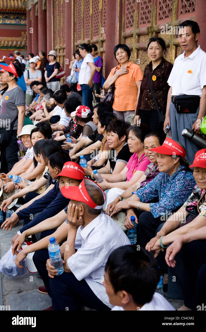 Chinese Tourists Group Tour Tourist Party In The Forbidden City In Beijing China Stock