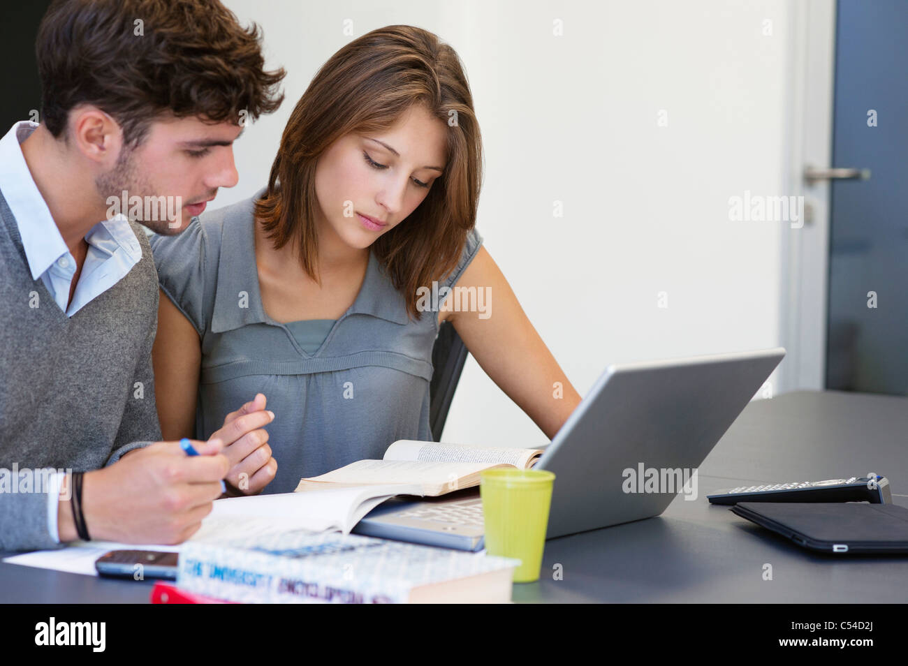 University students using laptop in classroom Stock Photo Alamy