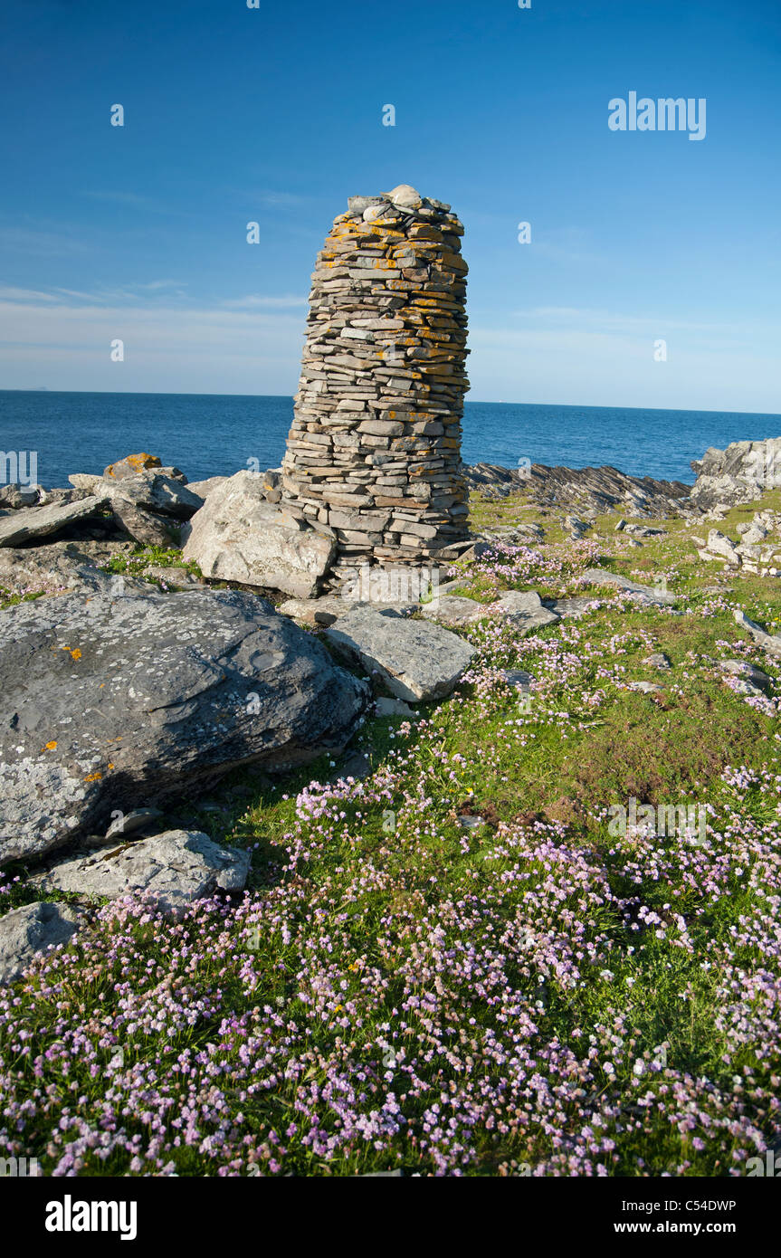 Rock Cairn built obove the tide line at Sumburgh on the Shetland Isles. SCO 7545 Stock Photo