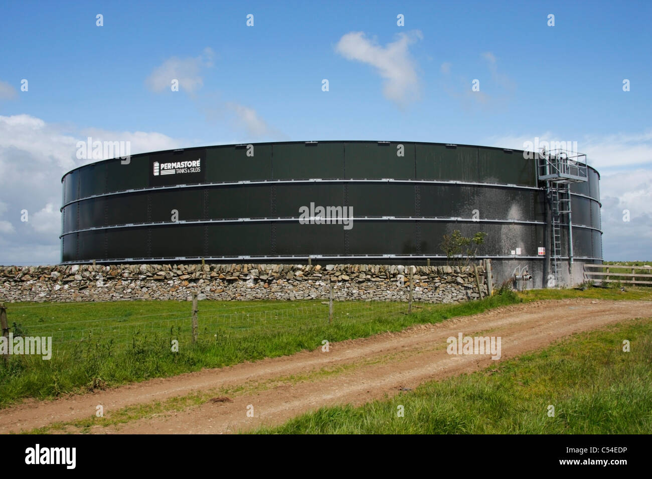 Slurry tank on farm, Scotland. Stock Photo