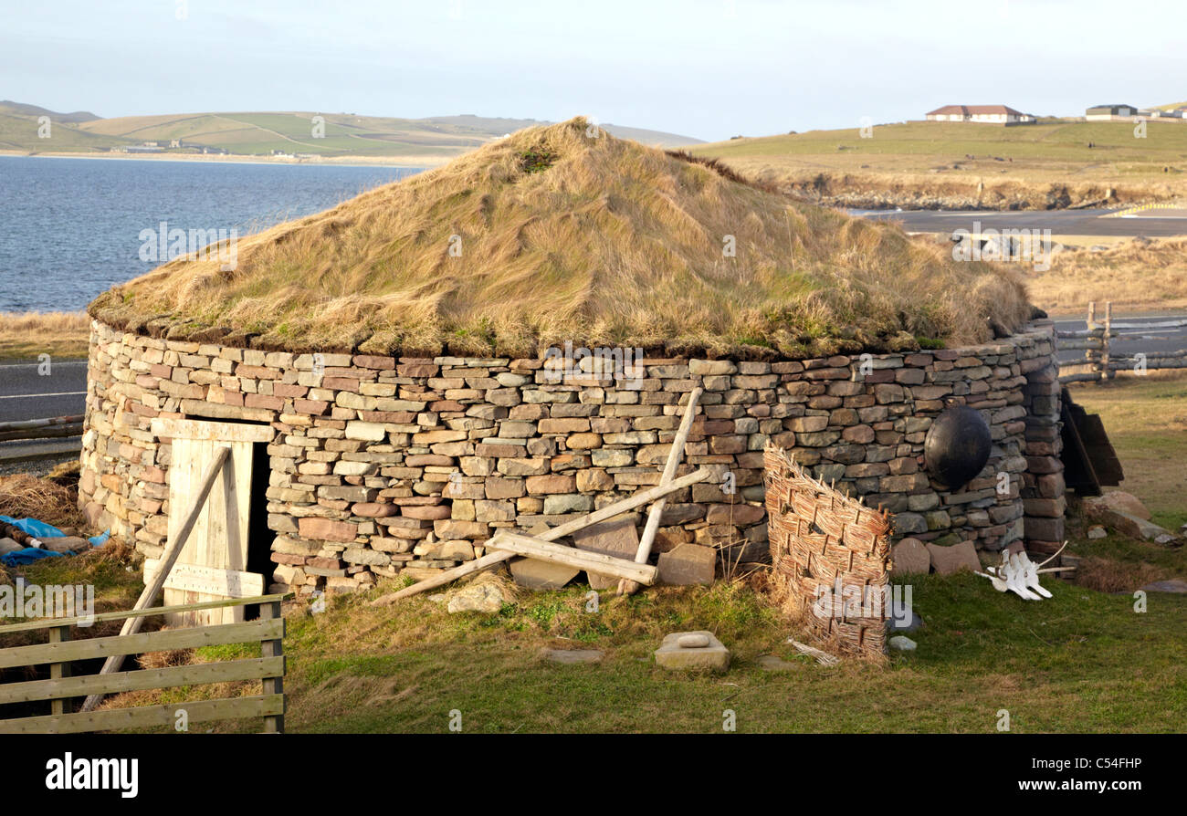 Typical Round House Old Scatness Broch Shetland Islands UK Stock Photo