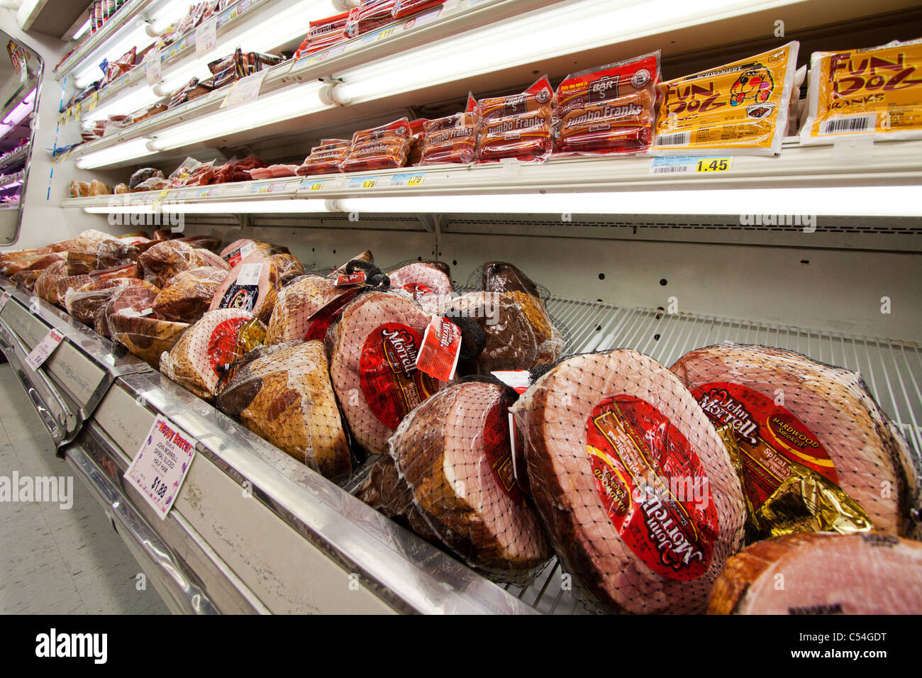 Meat for sale at a grocery store in Kearney, Nebraska, USA Stock Photo