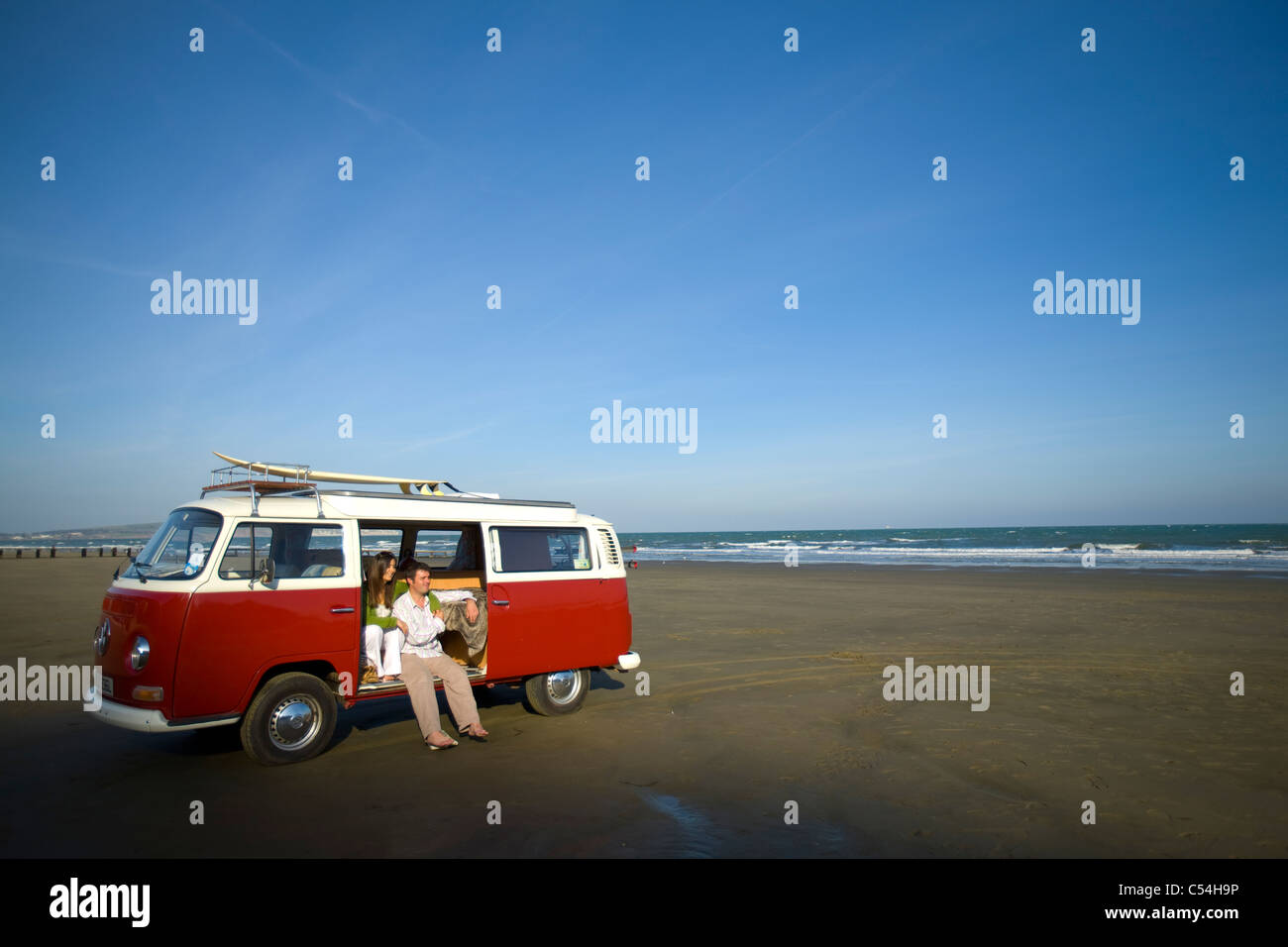 Classic Volkswagen Camper Van, Sandown, Shanklin, Holidays, Red, Down