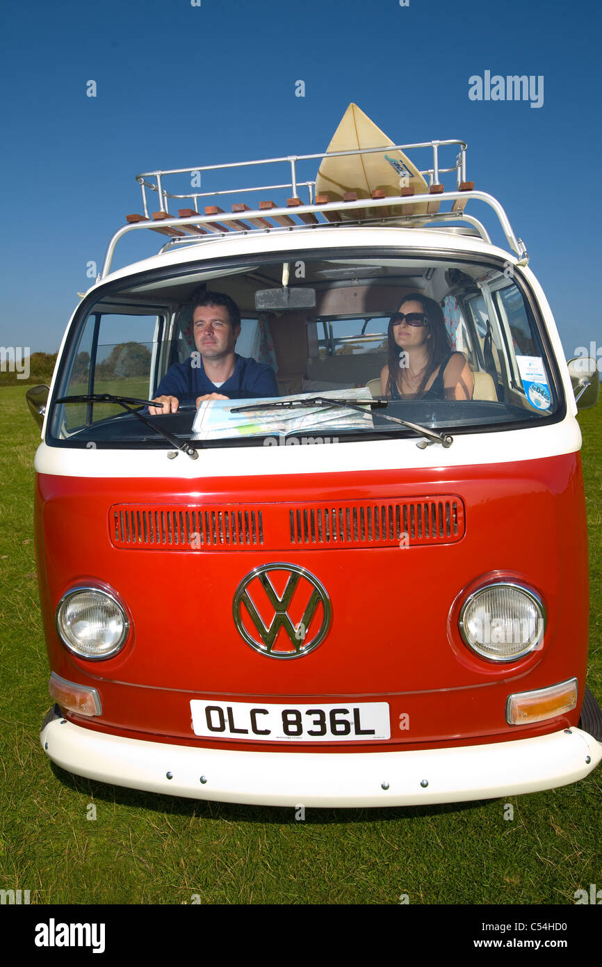 Classic Volkswagen Camper Van, Sandown, Shanklin, Holidays, Red, Down
