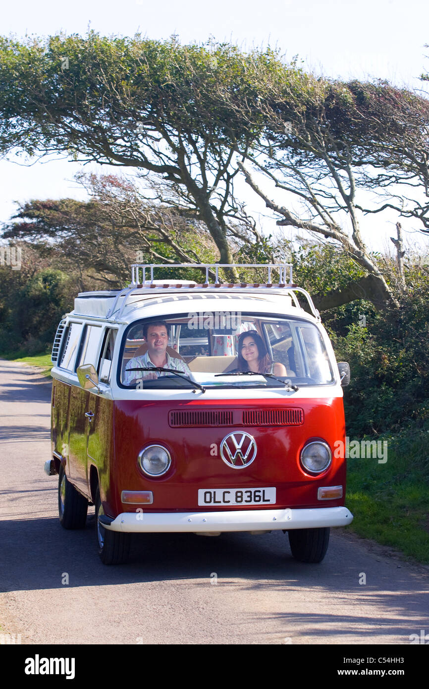 Classic Volkswagen Camper Van, Sandown, Shanklin, Holidays, Red, Down