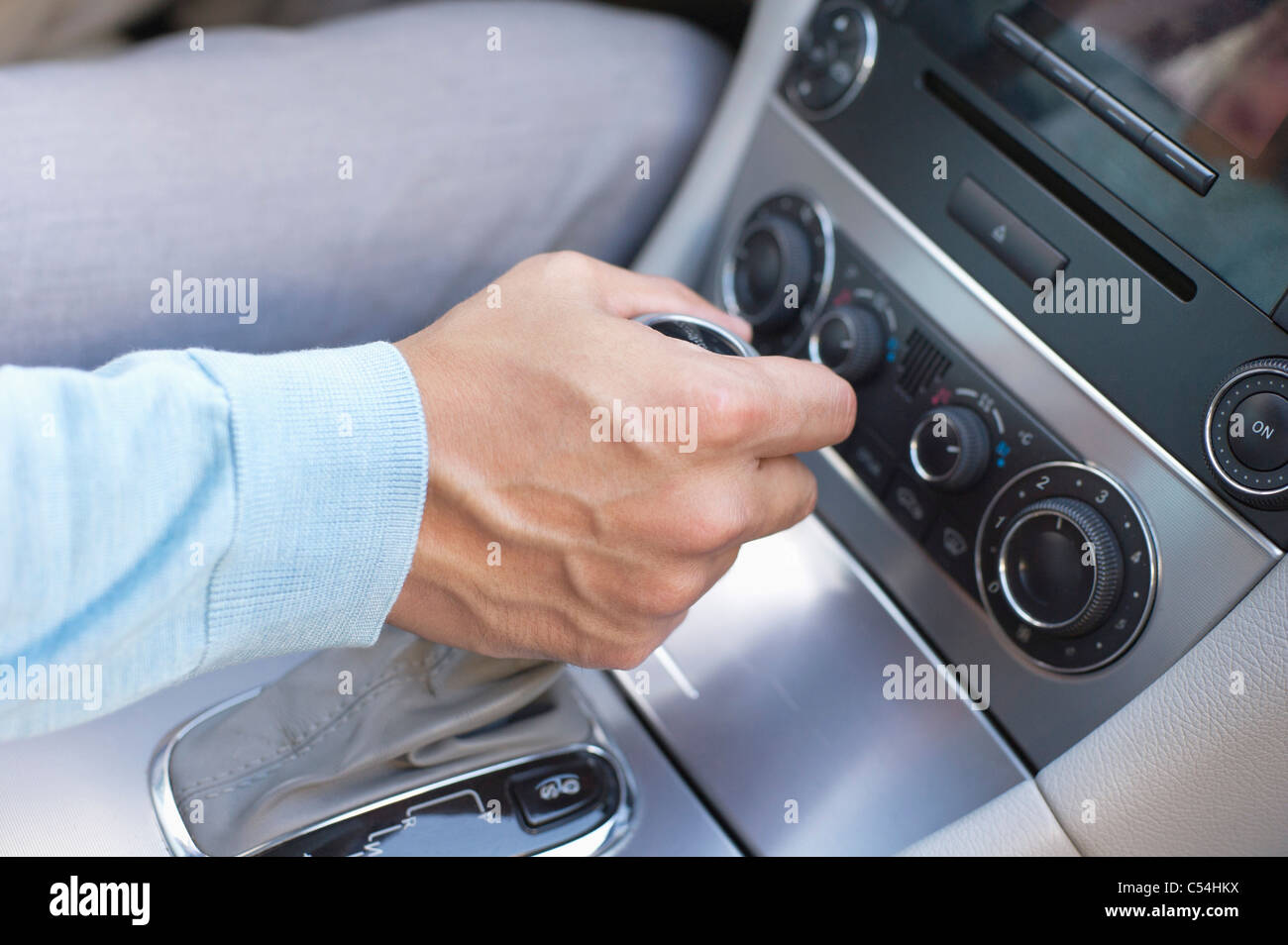 Man shifting automatic car gear Stock Photo Alamy