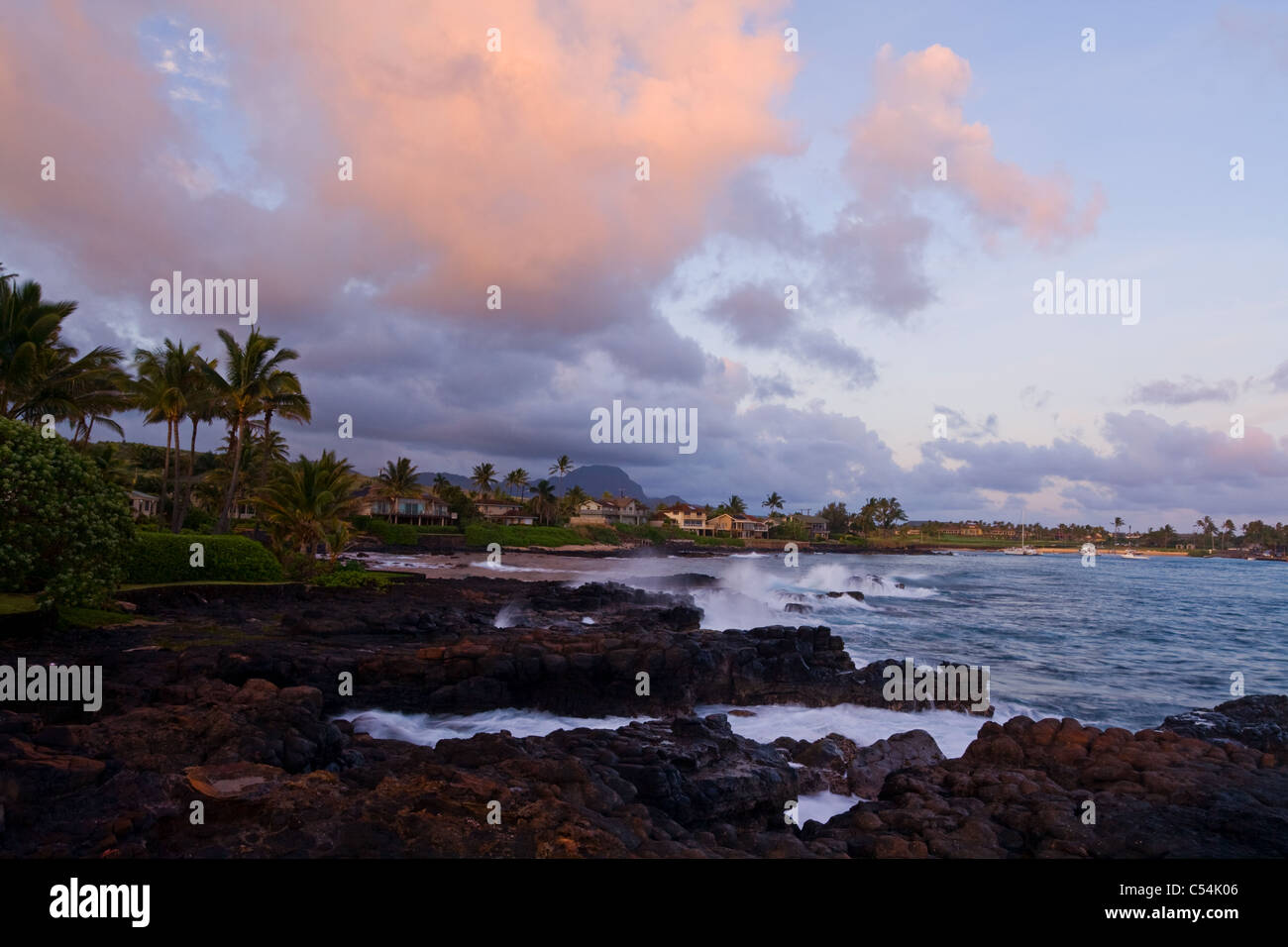 Sunset, Kukuiula bay, Poipu,  Kauai Stock Photo