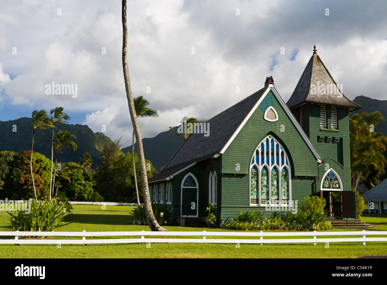Historic Waioli Hui'ia Church in the town of Hanalei, Kauai, Hawaii