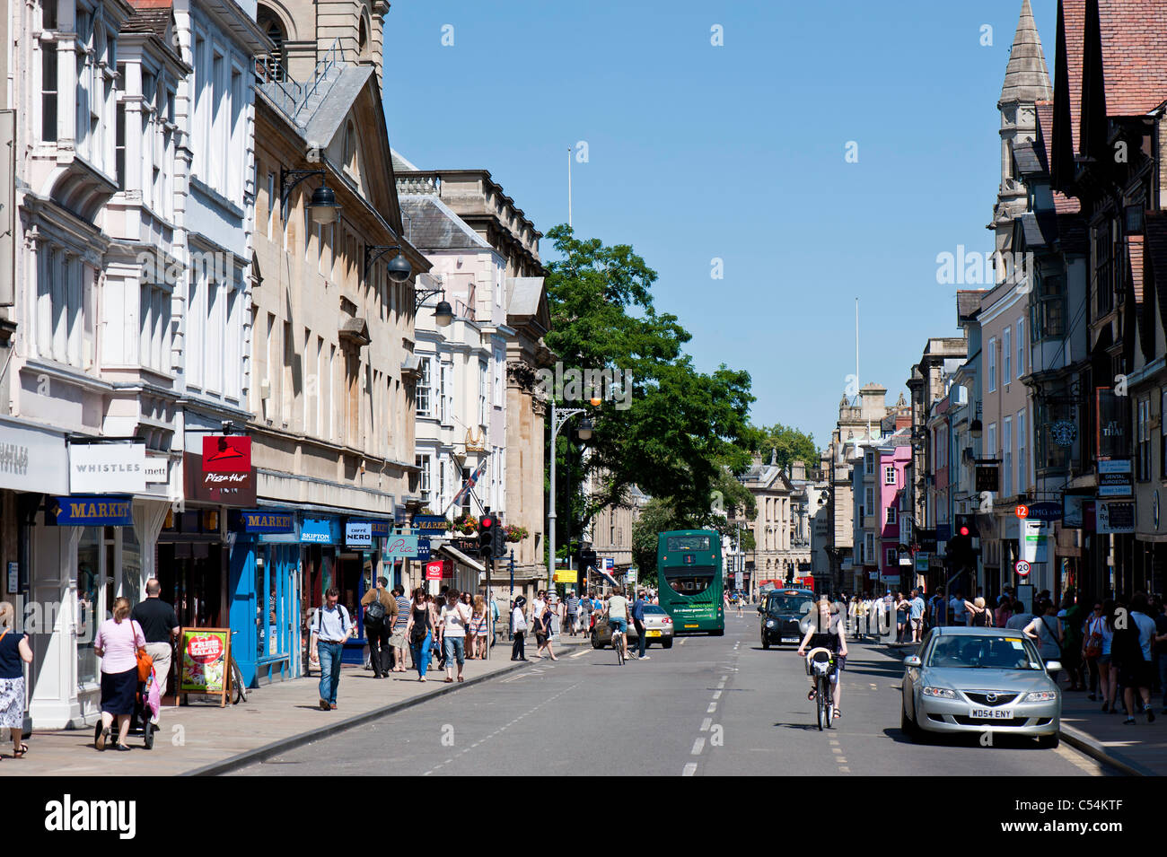 Shops on High Street, Oxford, Oxfordshire, United Kingdom Stock Photo
