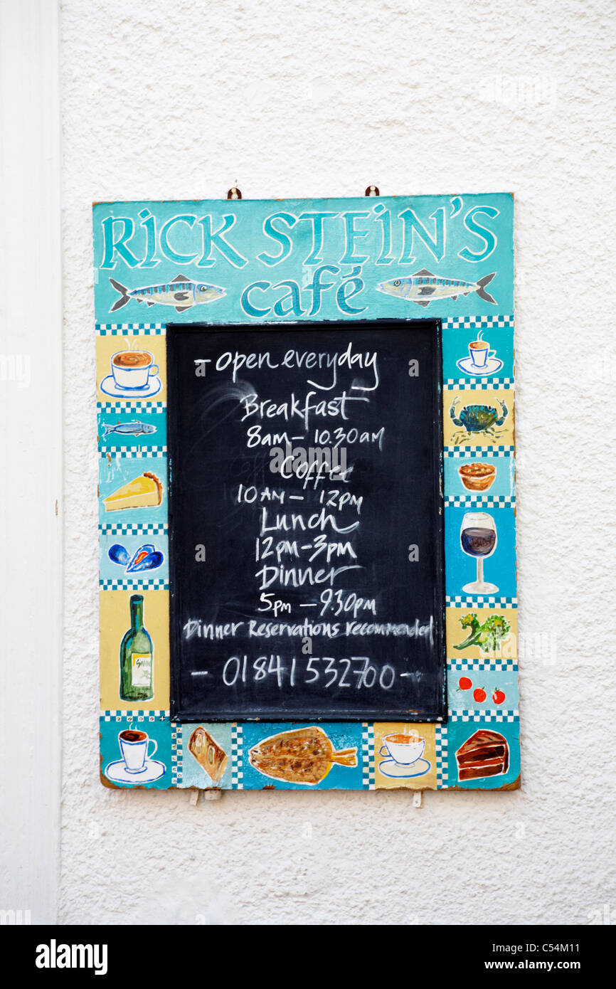 Sign on wall outside Rick Stein's cafe in Padstow, Cornwall UK in May Stock Photo