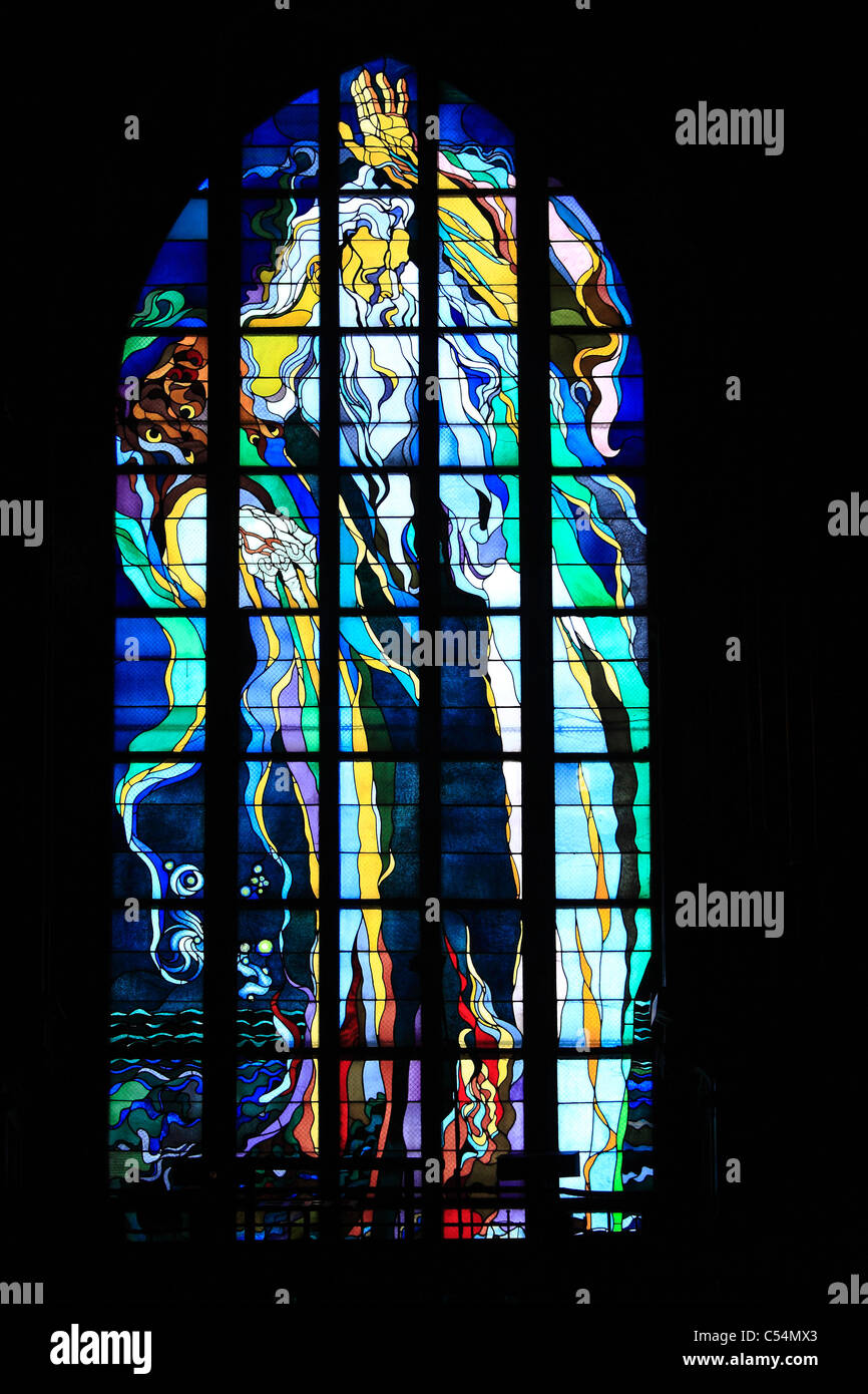 Stained glass window designed by Stanislaw Wyspianski in Franciscan Church, Krakow, Poland. Stock Photo