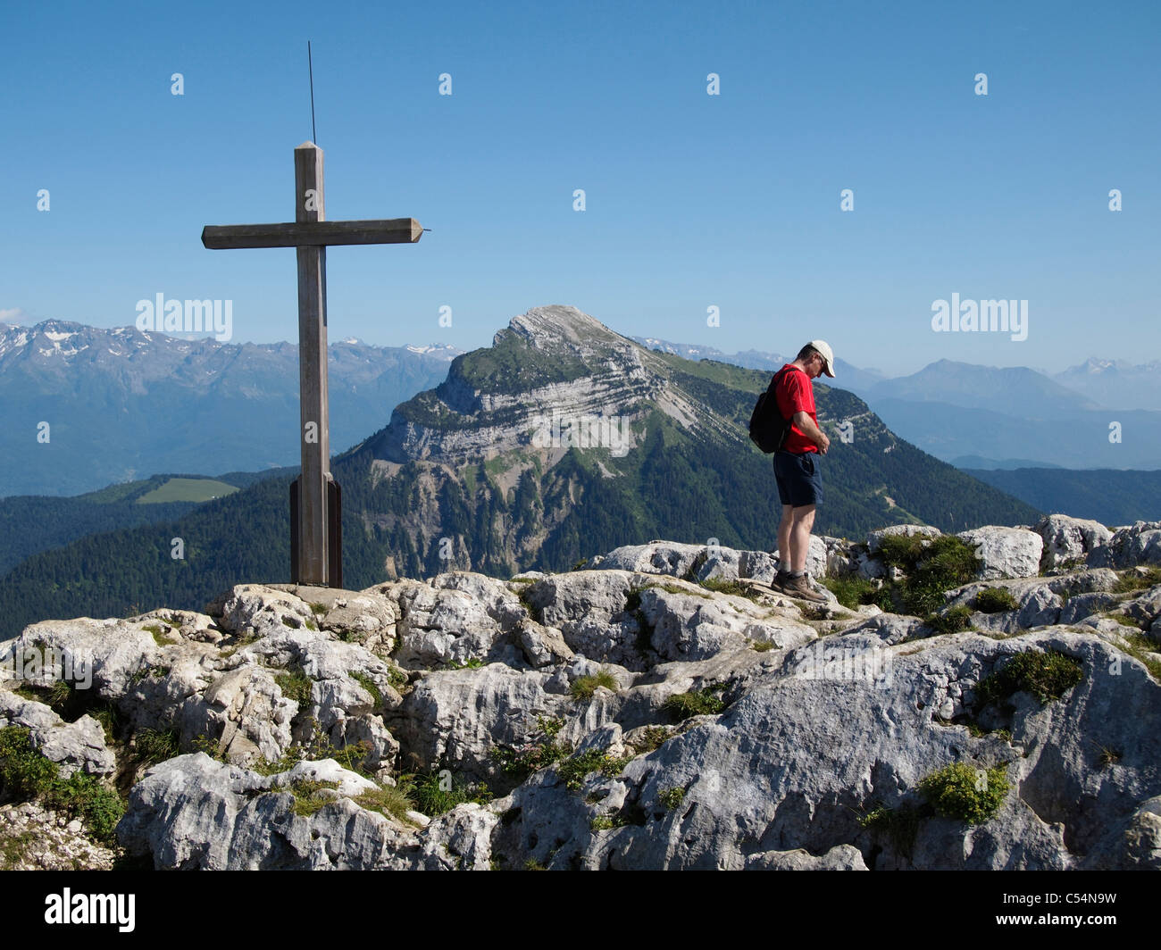 Summit of Charmant Som, Chartreuse, France, looking towards Chamechaude Stock Photo