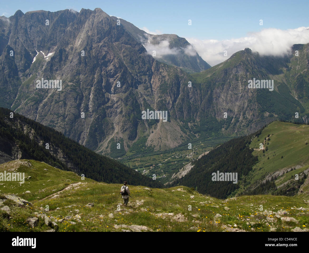 View west across valley near Chantelouve, Ecrins, French Alps Stock Photo