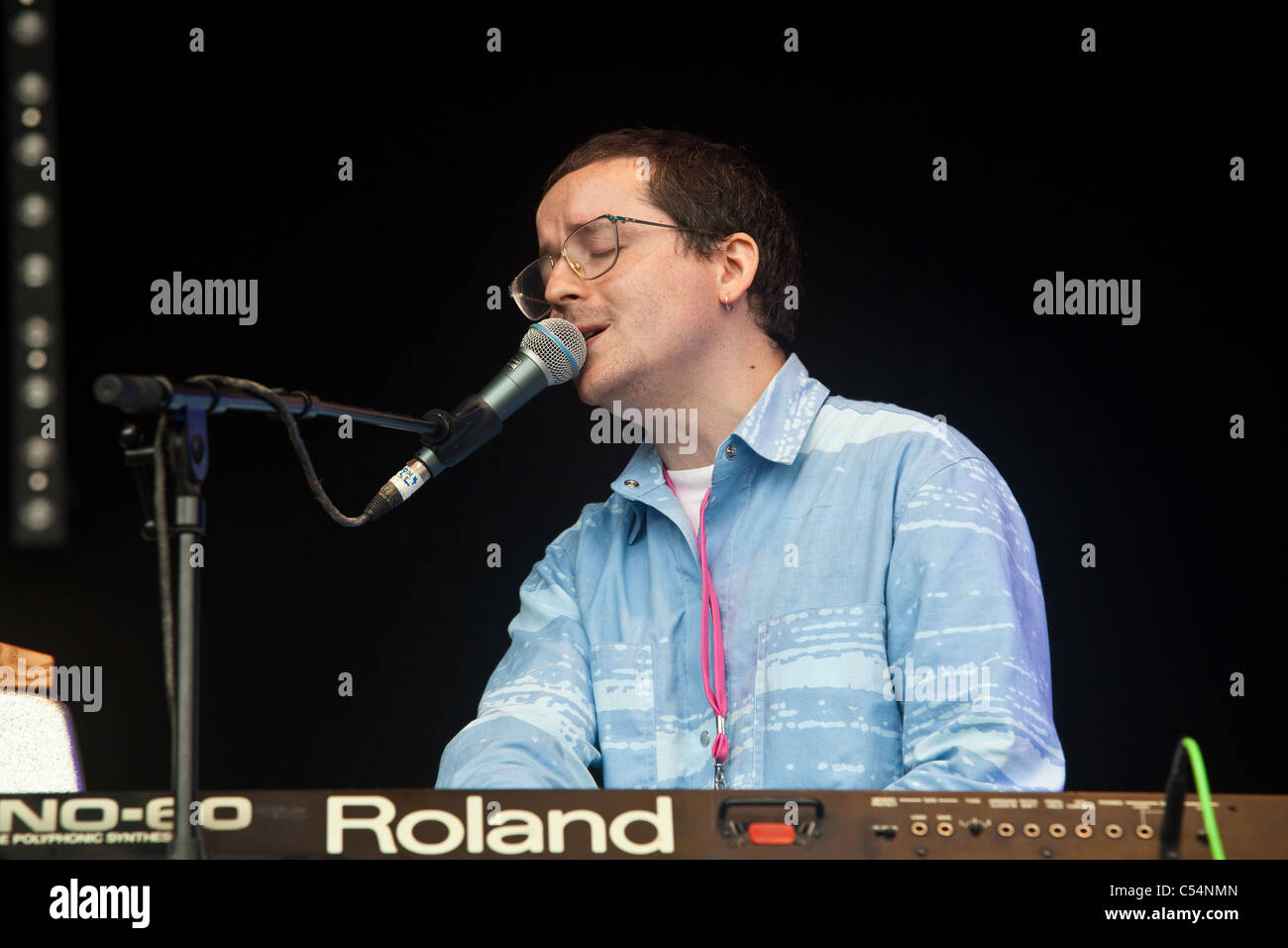 Alex Taylor of Hot Chip performing on the Park stage at Glastonbury Festival 2011 Stock Photo