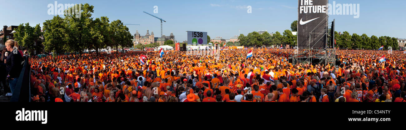 The Netherlands, Amsterdam, World Cup Football 2010. Museumplein. 6 July. Final Netherlands - Spain. Panoramic view. Stock Photo