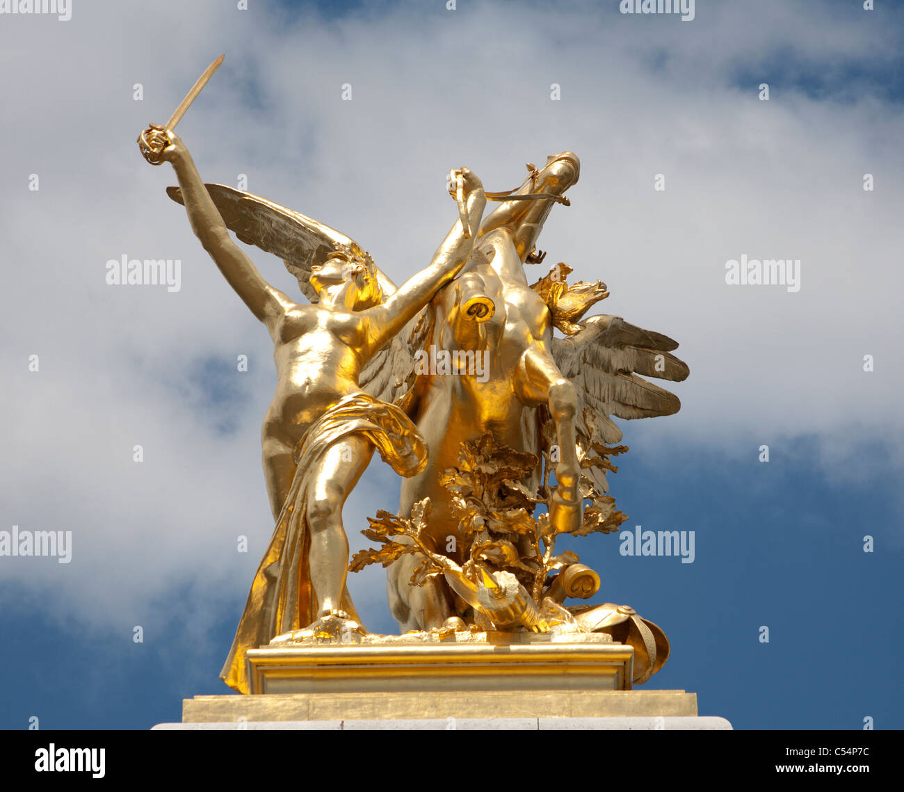 Paris - statue in gold from Alexandre III bridge Stock Photo