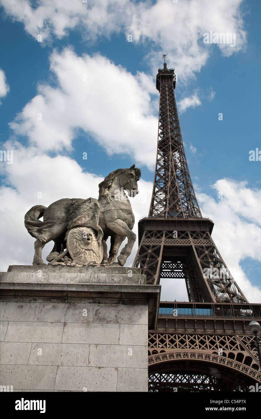 Horse Statue And Eiffel Tower High Resolution Stock Photography and