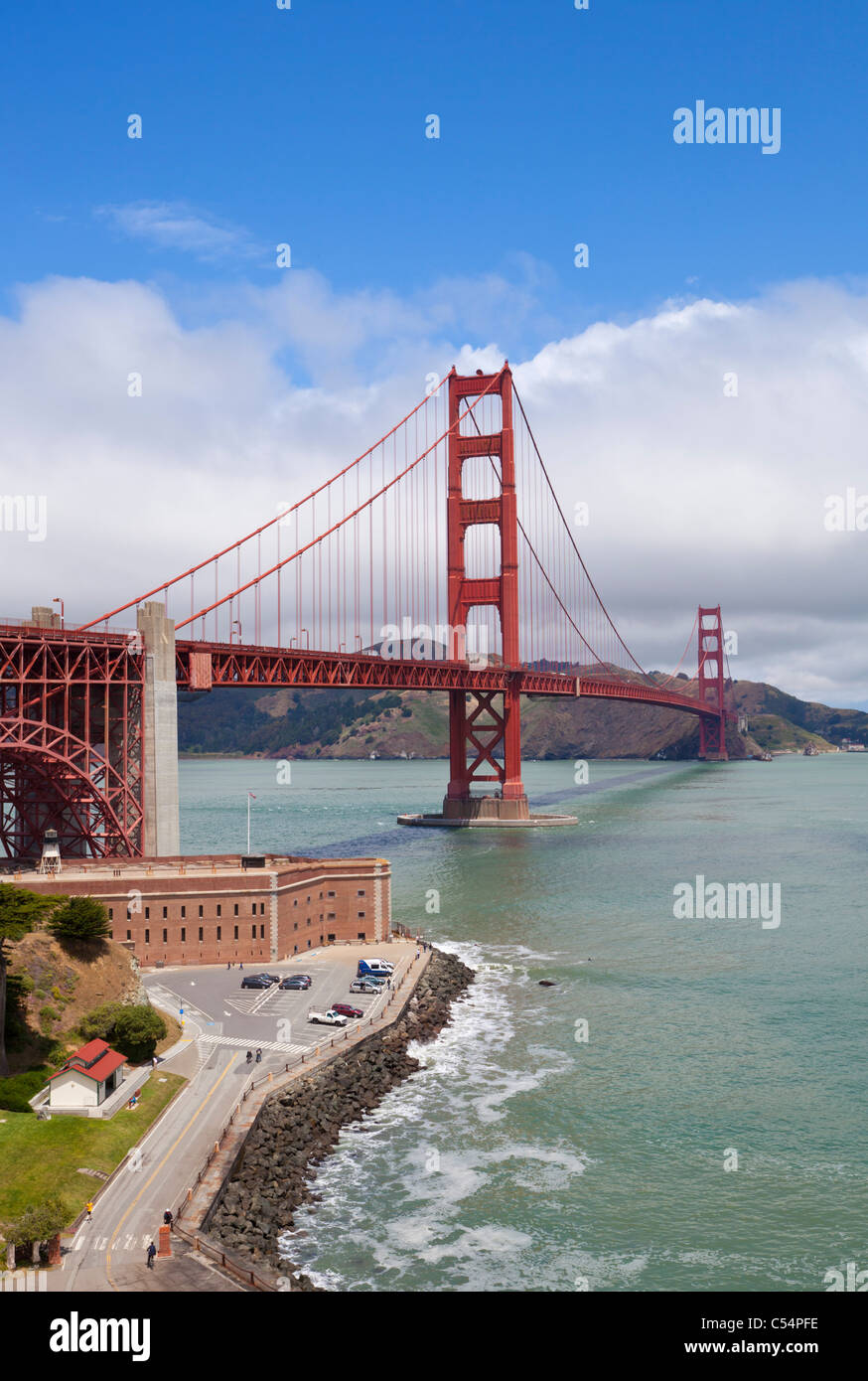 San Francisco Golden Gate Bridge linking the city with Marin County from Fort Point City of San Francisco California USA Stock Photo