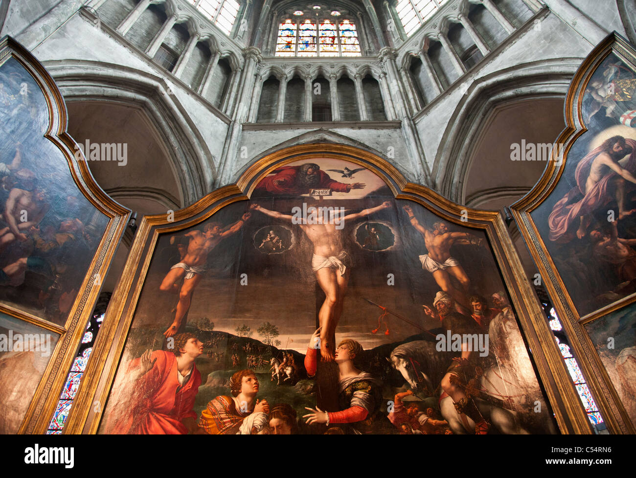 Bernard van Orley, triptych with the Crucifixion in the Church of our Lady, Bruges Belgium 4 Stock Photo