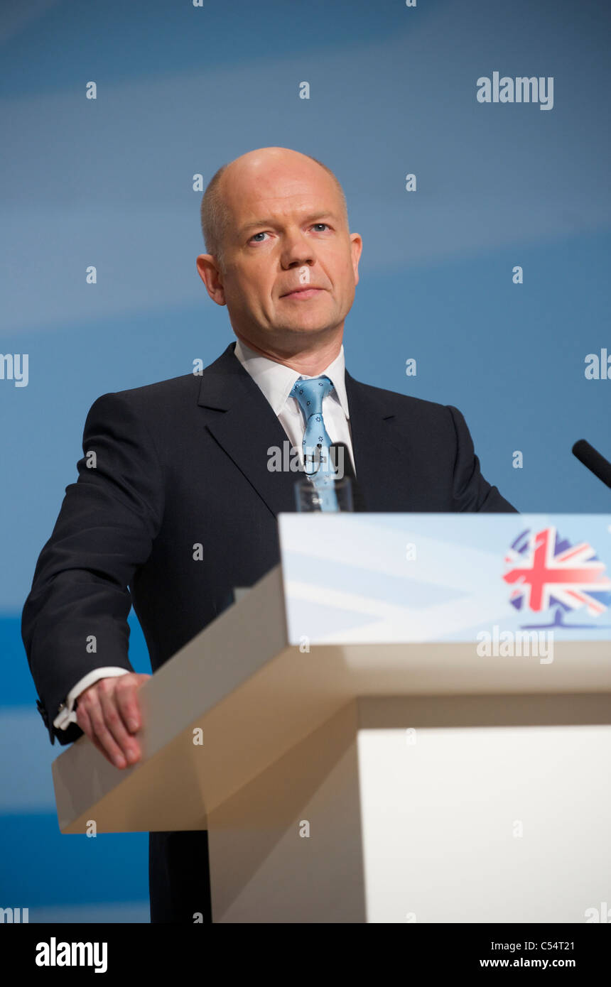 October 6th, 2010, Birmingham, UK. Foreign Secretary William Hague speaks to delegates at the Conservative Party Conference. Stock Photo