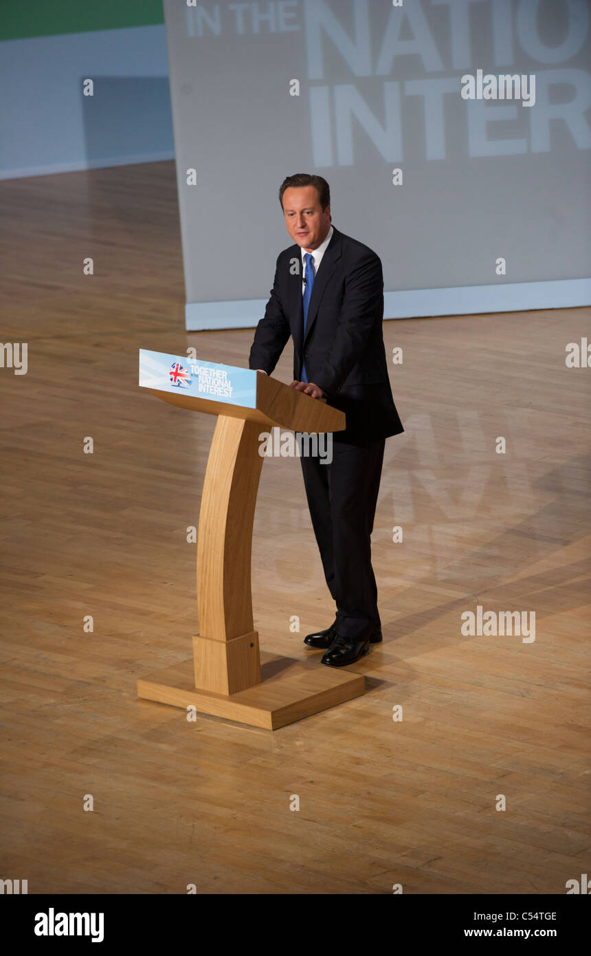 British Prime Minister David Cameron Delivers his keynote speech to delegates on the Conservatives party conference. Stock Photo