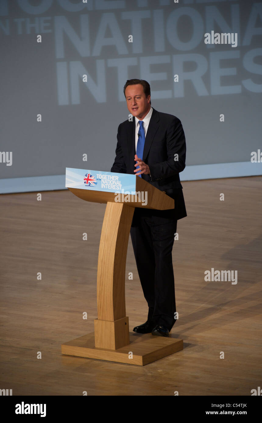 British Prime Minister David Cameron Delivers his keynote speech to delegates on the Conservatives party conference. Stock Photo