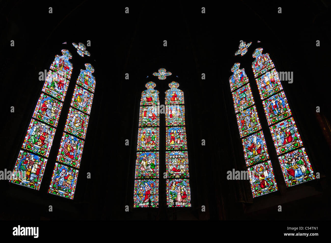 Stained glass window in the Church of our Lady, Brugge Belgium 2 Stock Photo