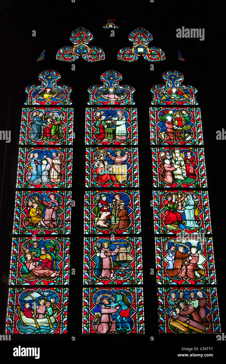 Stained glass window in the Church of our Lady, Brugge Belgium Stock Photo