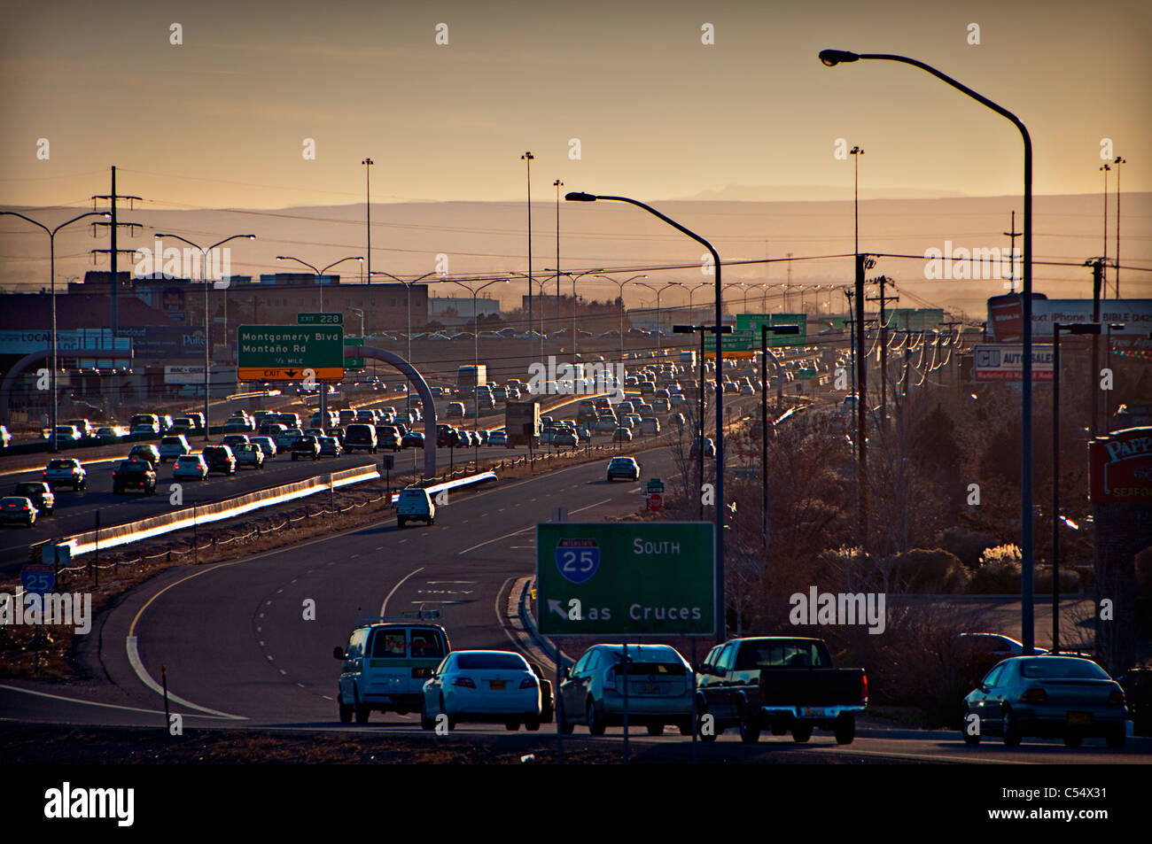 Usa New Mexico Albuquerque Highway At Dusk Stock Photo Alamy