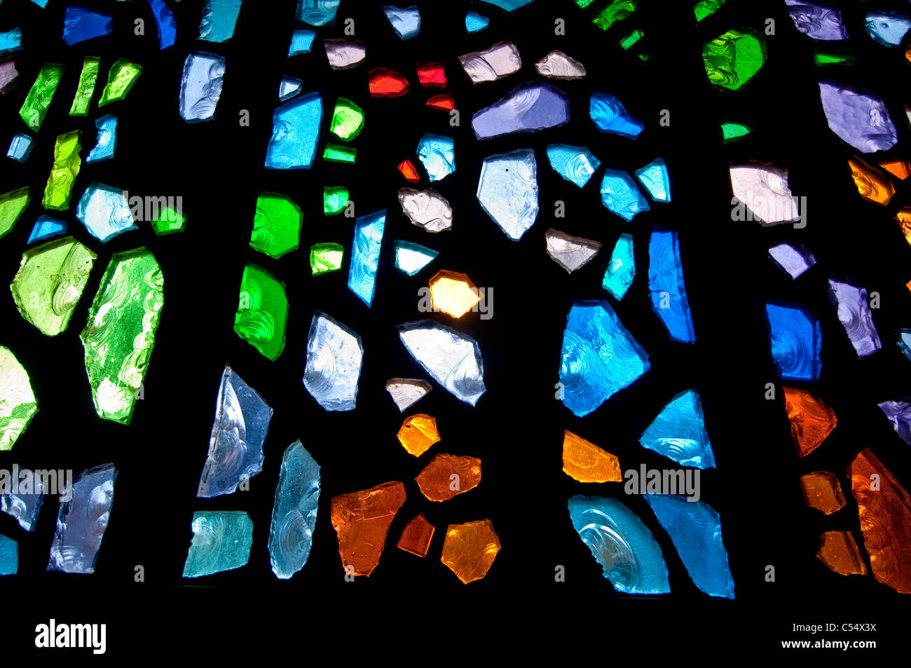 USA, New Mexico, Closeup of stained glass, Built between 1869 and 1886