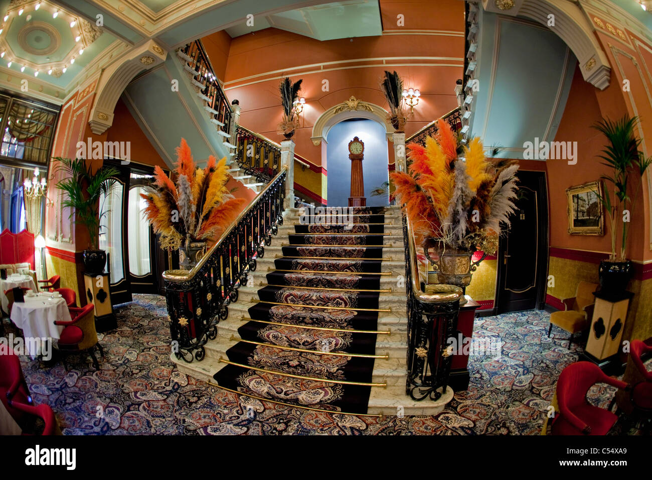 The Netherlands, The Hague, Den Haag, Hotel Des Indes, Interior, restaurant  and stairs. Fisheye lens Stock Photo - Alamy