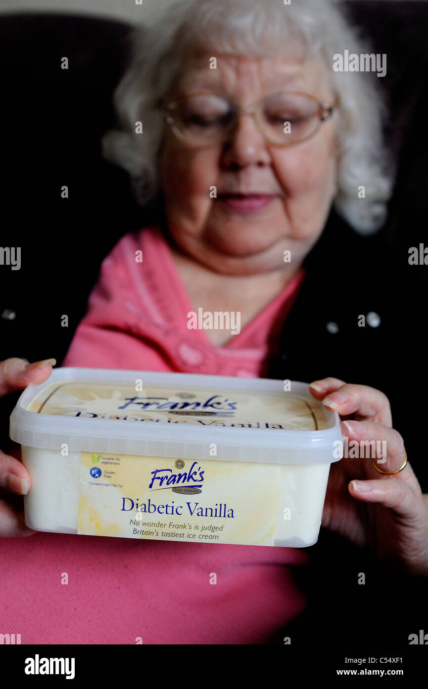 diabetic pensioner looking at franks diabetic ice cream england uk