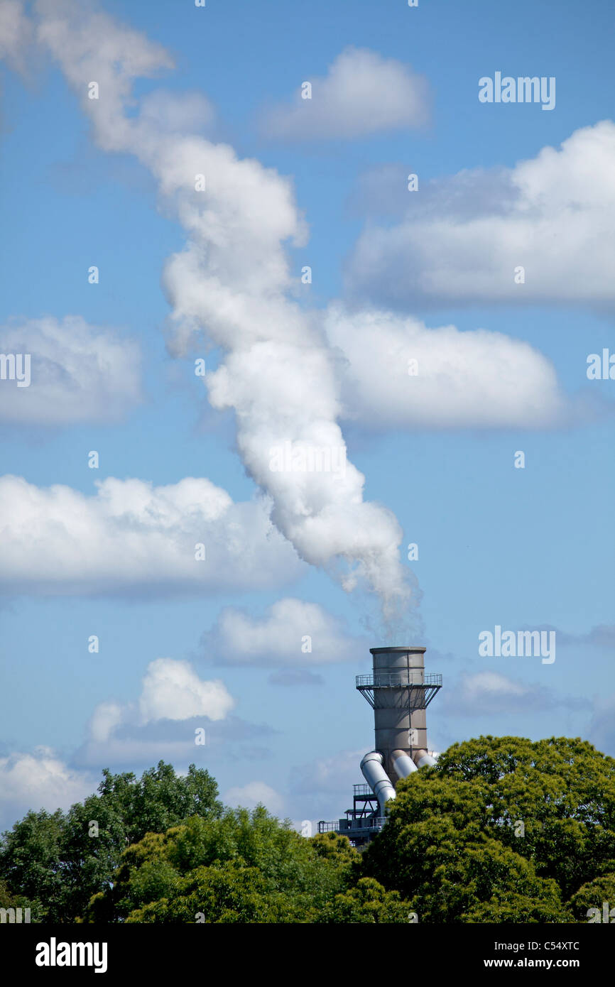 Smoke from a chimney near the entrance of Chirk Castle, Wrexham. Stock Photo