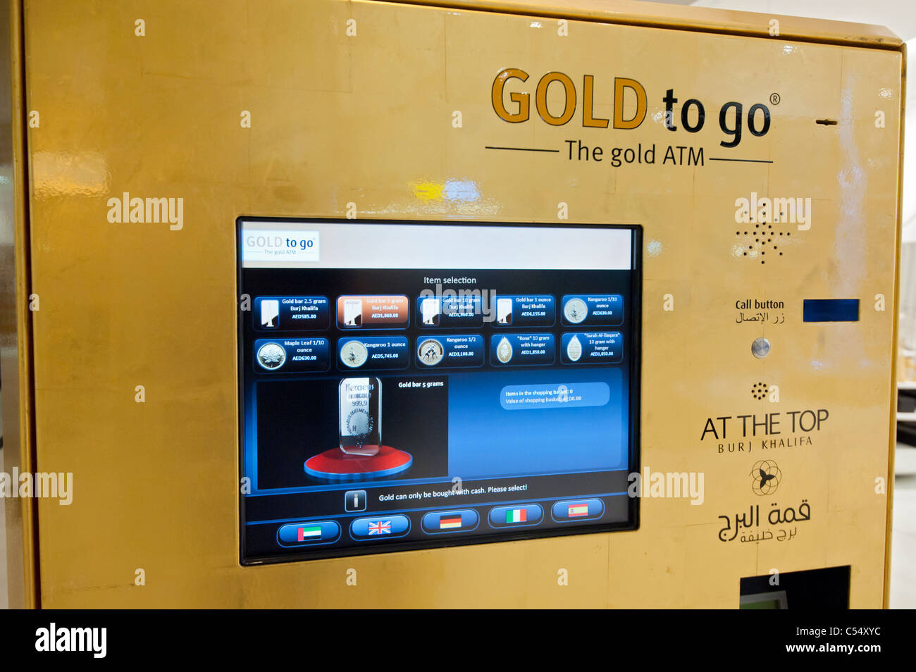Gold to Go vending machine in Burj Khalifa in Dubai United Arab Emirates UAE Stock Photo