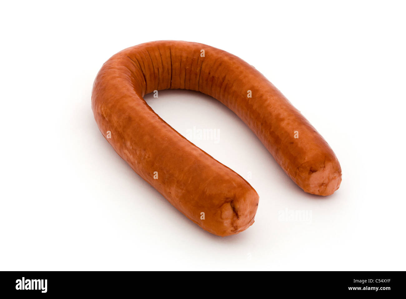 Smoked sausage isolated on white Stock Photo