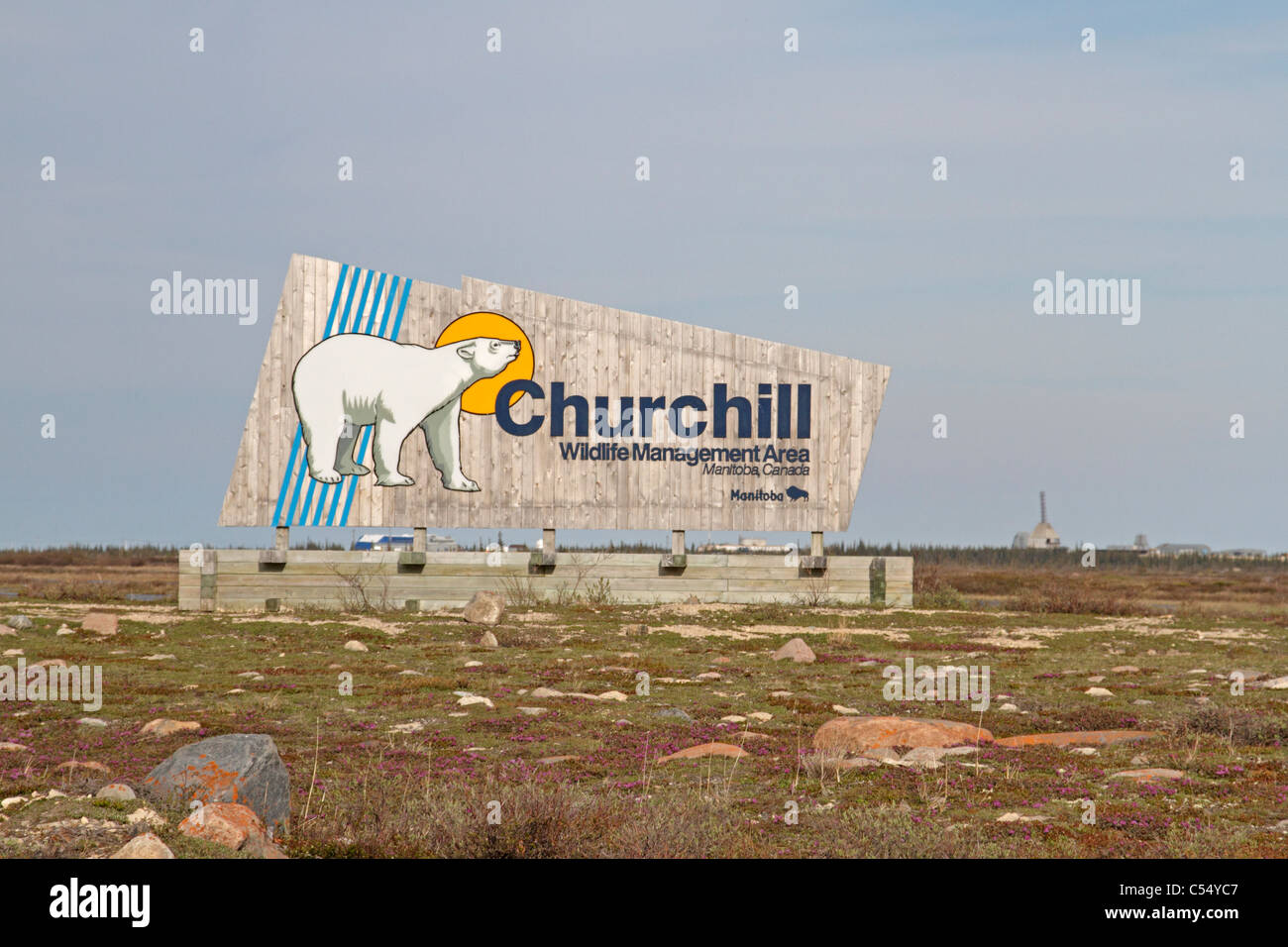 Churchill Wildlife Management area sign on the tundra Stock Photo