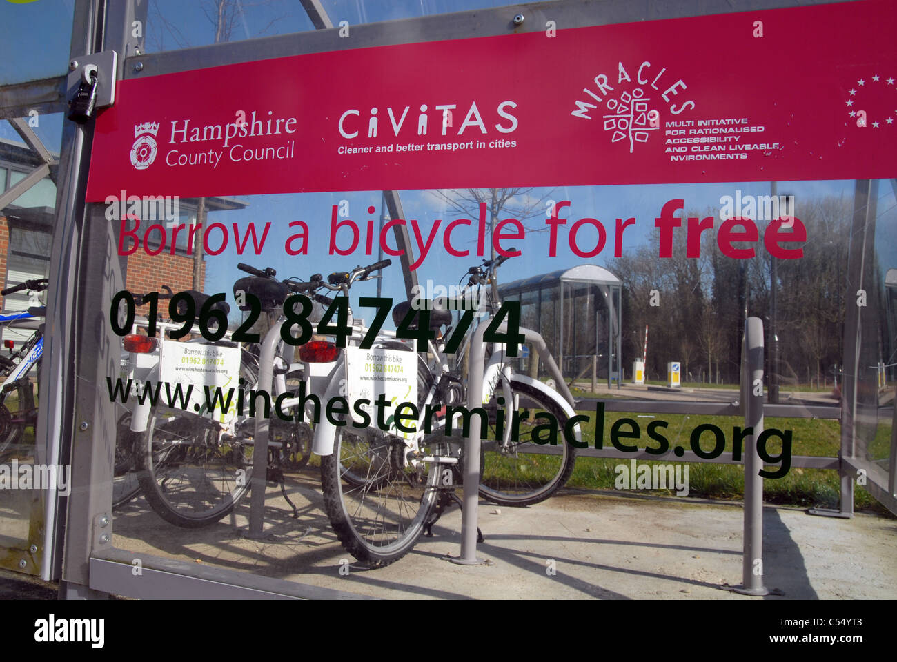 Borrow a bicycle for free scheme at railway station in Winchester, England, UK Stock Photo