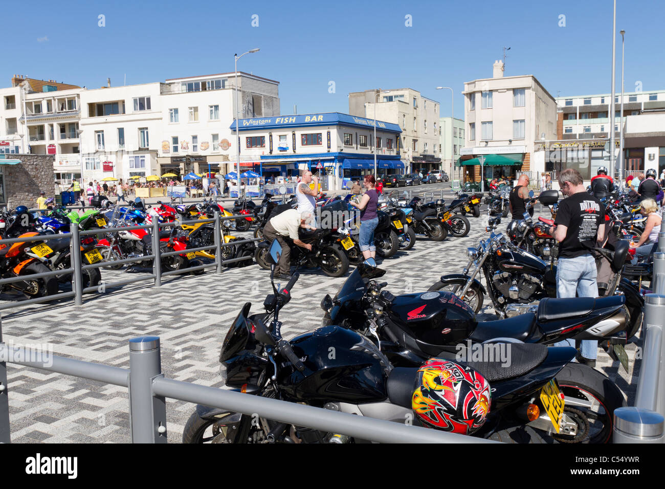 Motorbike parking area on Weston Super Mare seafront Stock Photo Alamy