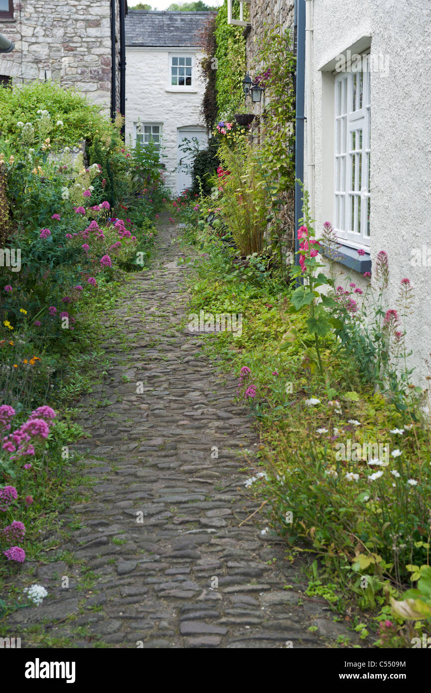Traditional terraced houses in village of Llangattock Powys South Wales