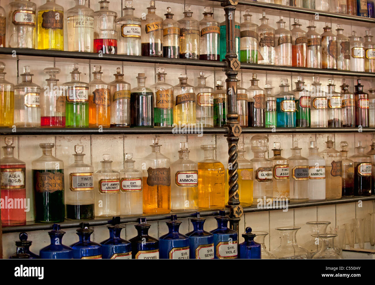 Victorian chemist shop situated in Blist Hill Town museum, Shropshire UK. Stock Photo