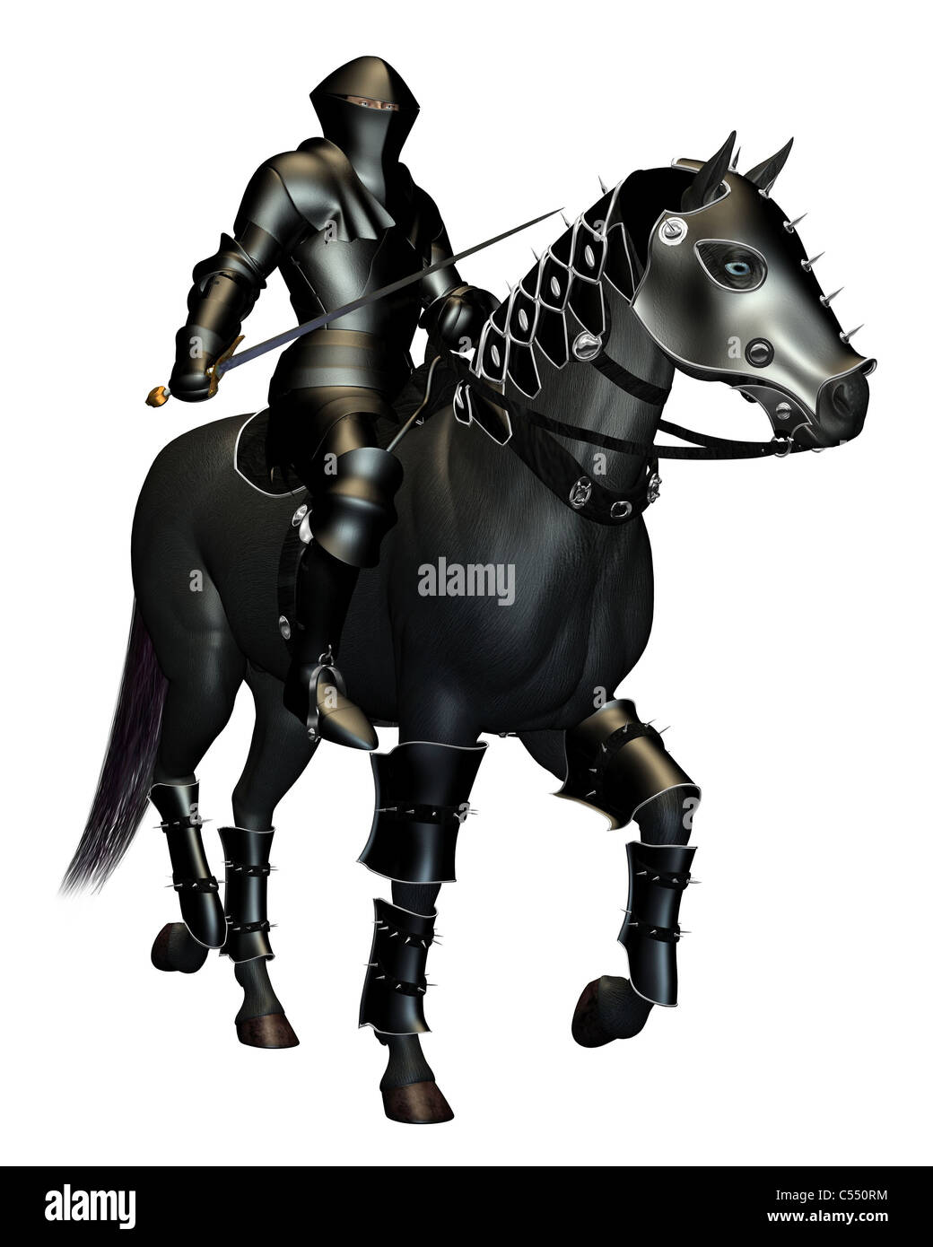 The Black Knight on Horseback Stock Photo