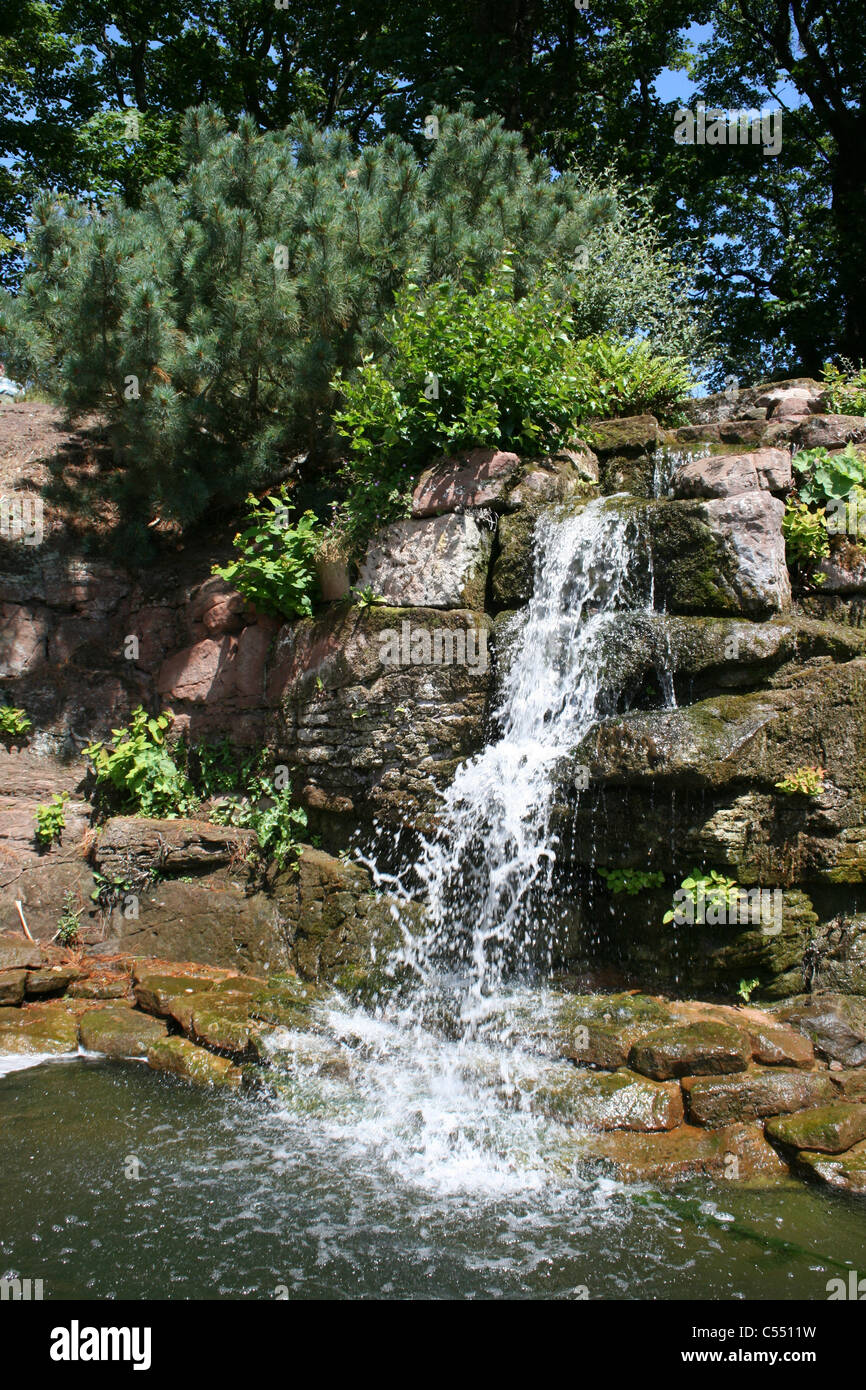Waterfall At Ness Botanic Gardens, Wirral, UK Stock Photo