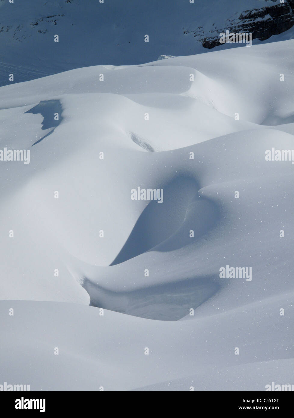 Snowdrifts after heavy snow in the French resort of Flaine in the Grand Massif region of the Rhone Alpes Stock Photo