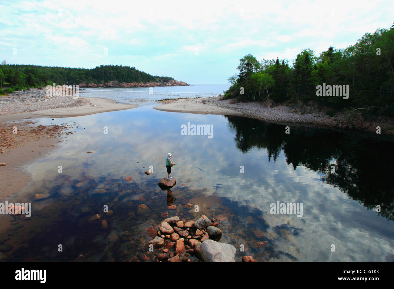 Tourist flyfishing in the river, Cape Breton Highlands National Park, Cape Breton Island, Black
