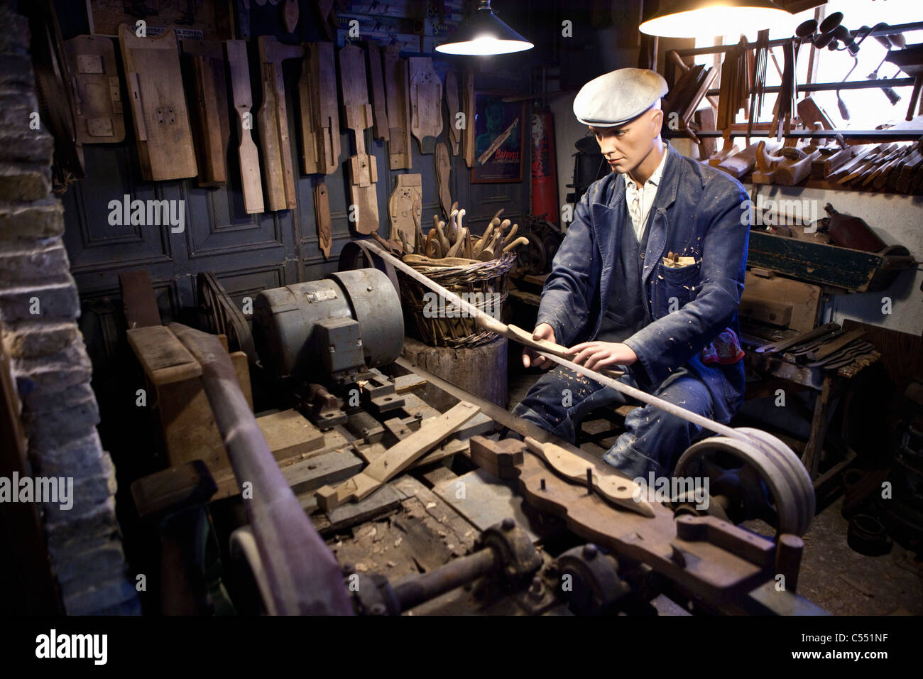 The Netherlands, Hindeloopen, Dutch capital of ice skating culture. Skate Museum. Showing traditional way of sharpening skates. Stock Photo