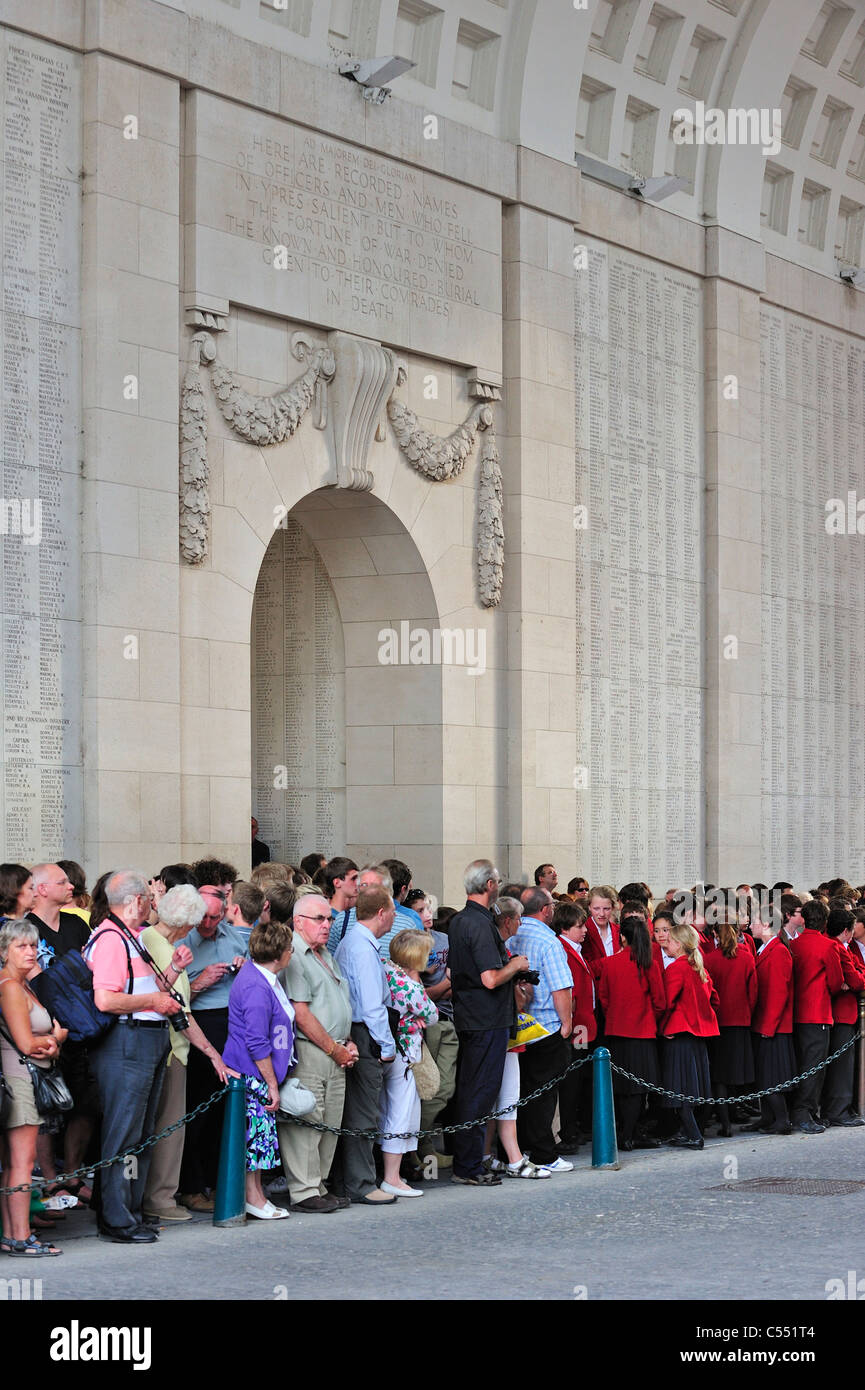 School children at WWI Last Post Ceremony under Menin Gate to commemorate British First World War One soldiers, Ypres, Belgium Stock Photo