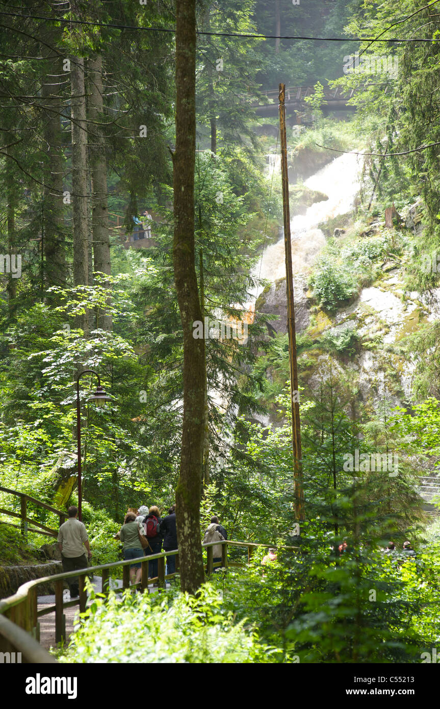 People visiting the highest waterfall in Germany in Triberg, Black