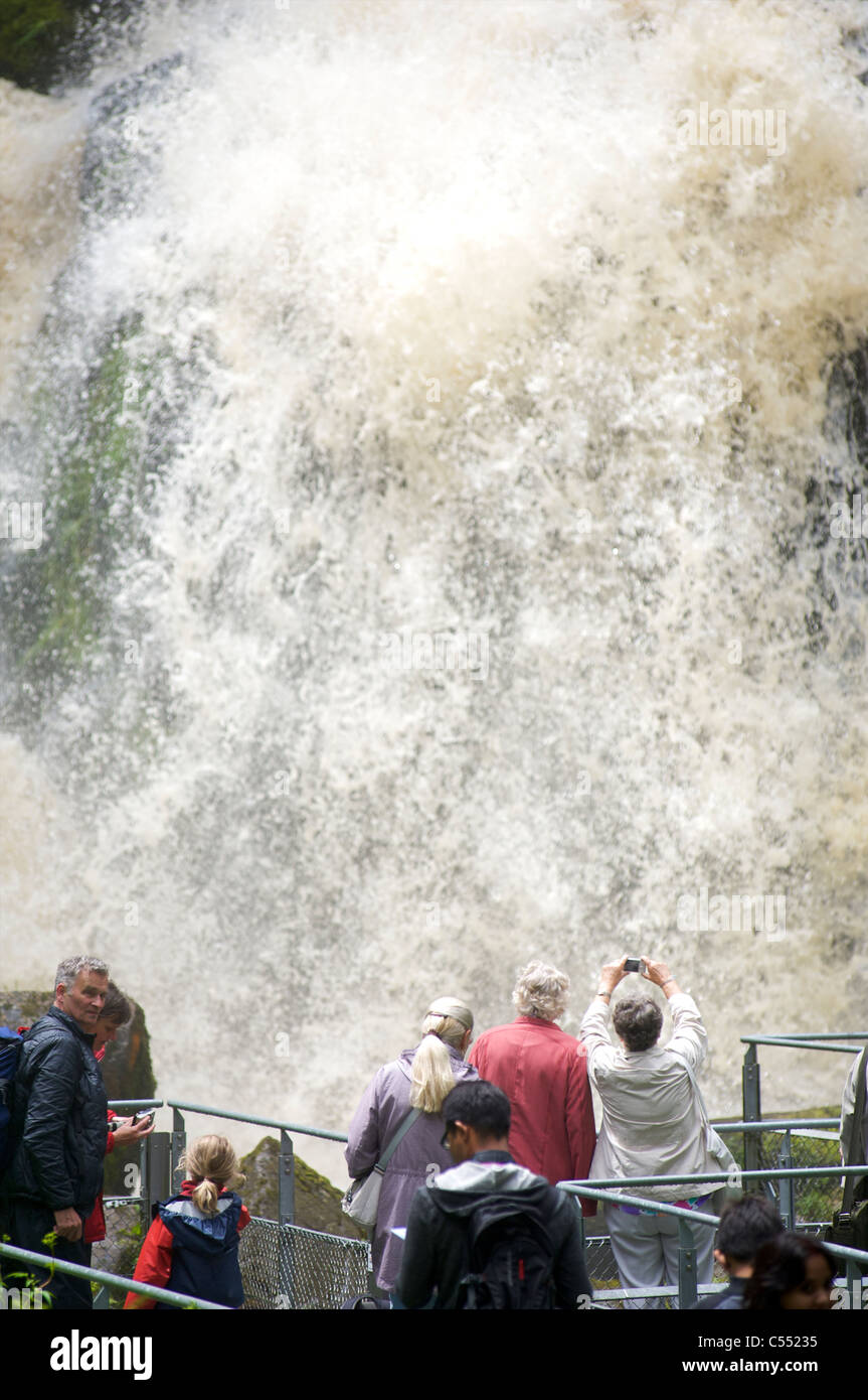 People visiting the highest waterfall in Germany in Triberg, Black