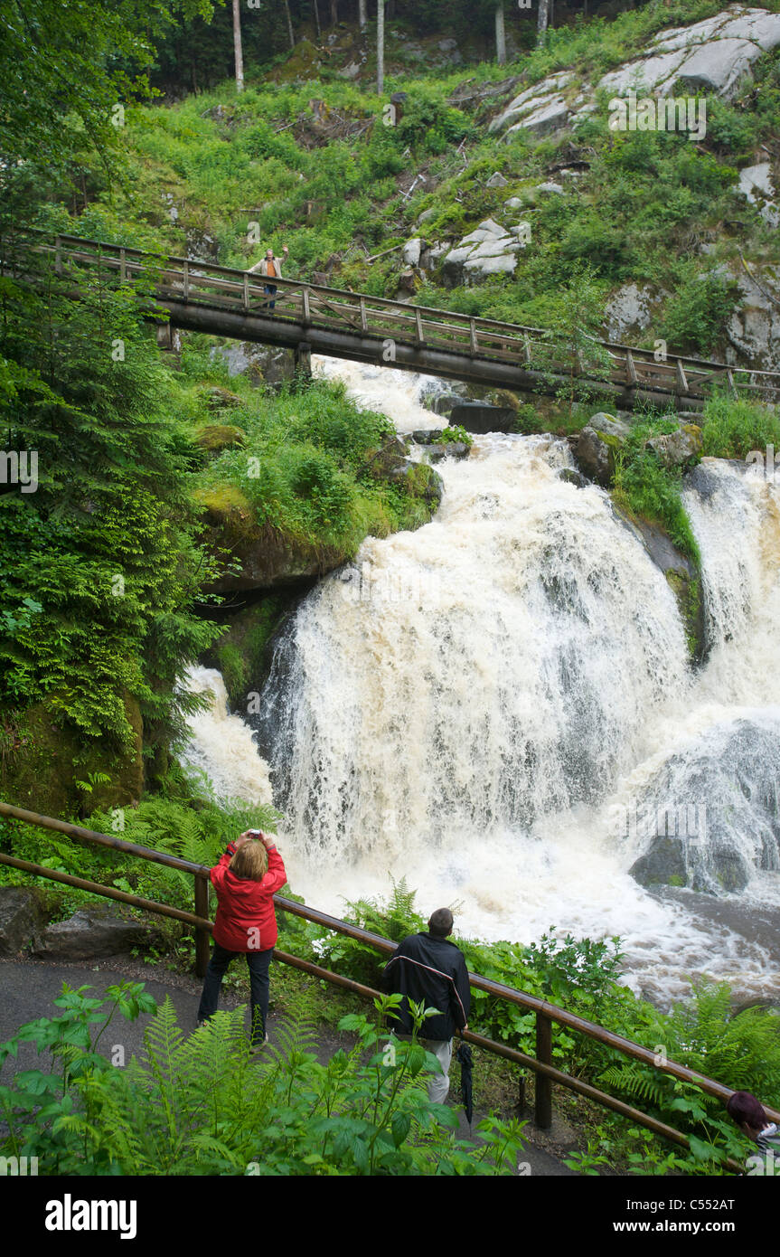 People visiting the highest waterfall in Germany in Triberg, Black