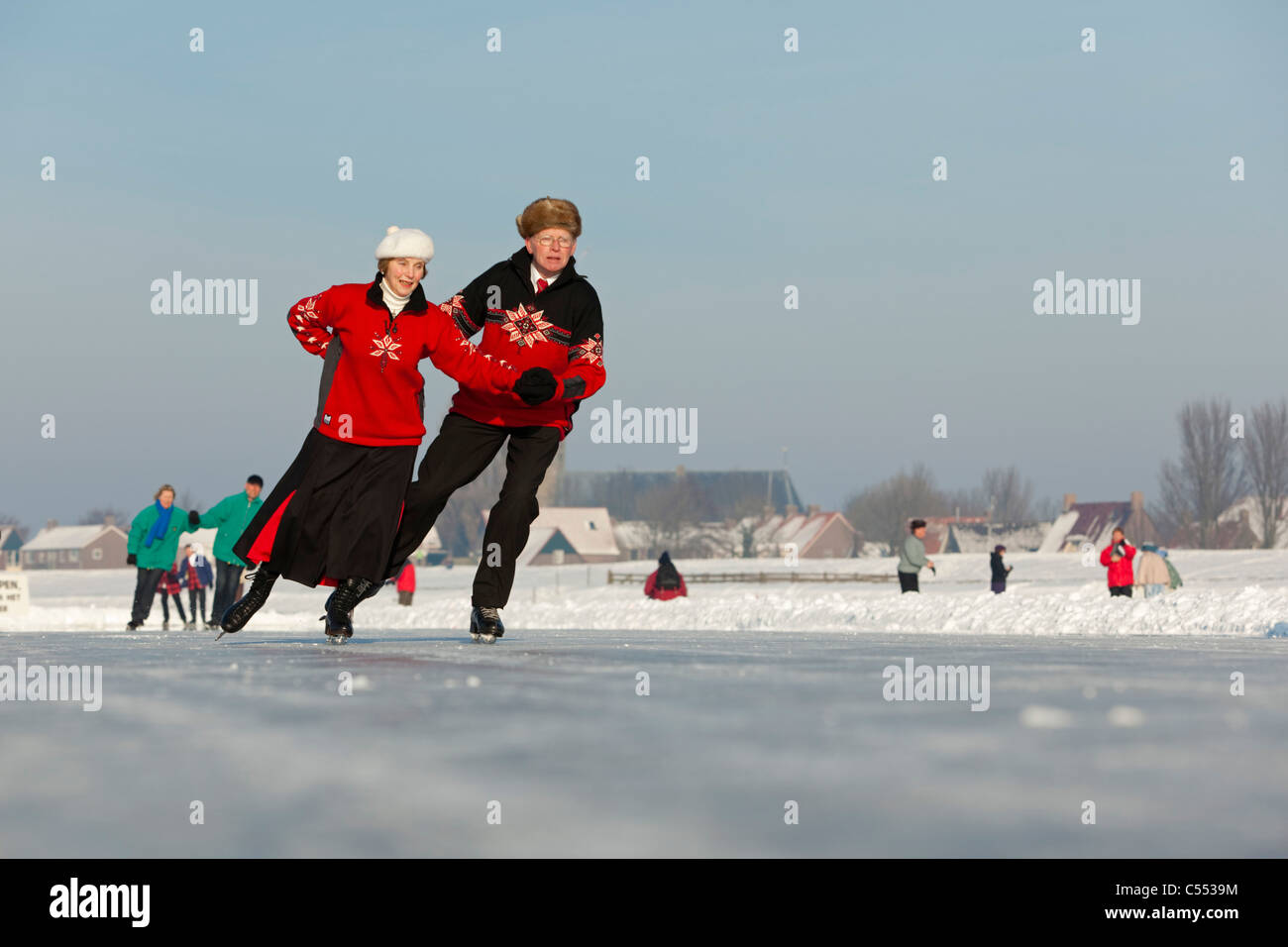 The Netherlands, Hindeloopen, Dutch capital of skating culture. Figure skating (or gliding) on